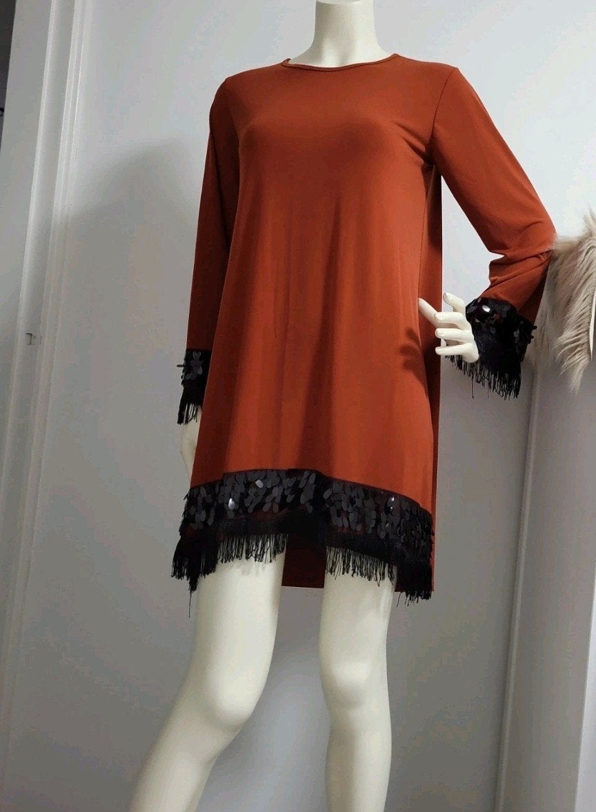 jurk tuniek met franjes, Kleding | Dames, Tops, Nieuw, Oranje, Ophalen of Verzenden, Korte mouw