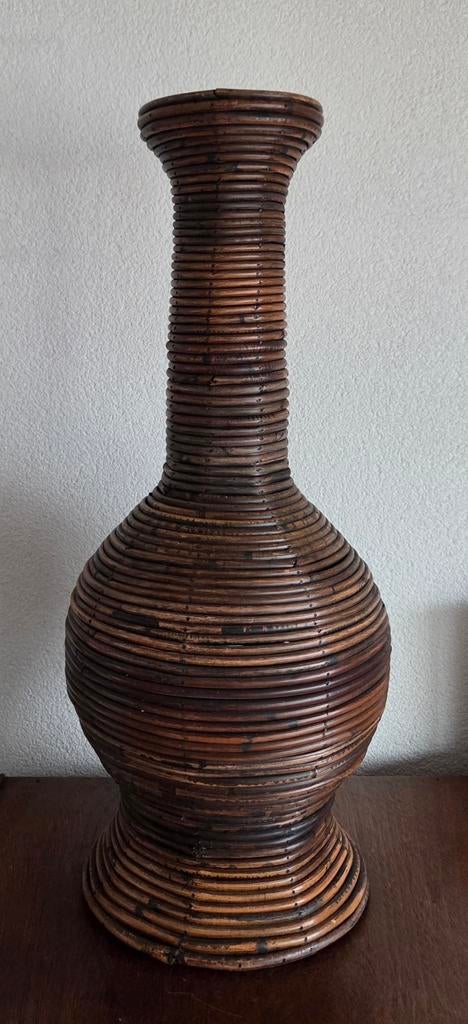 Mid-century hoge potloodriet Crespi vloervaasontwerp zuil, Antiek en Kunst, Ophalen of Verzenden