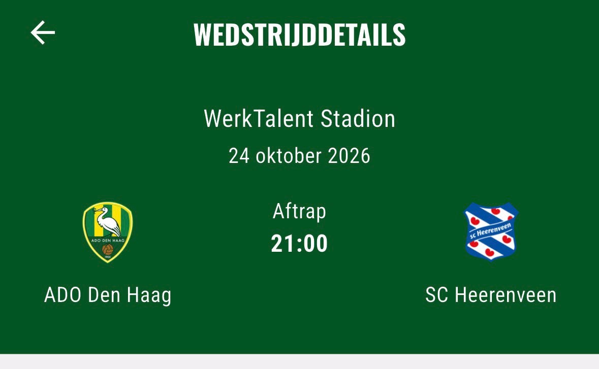 Twee kaartjes ADO Heerenveen vak G Aadmansveld tribune, Tickets en Kaartjes, Drie personen of meer, Mei