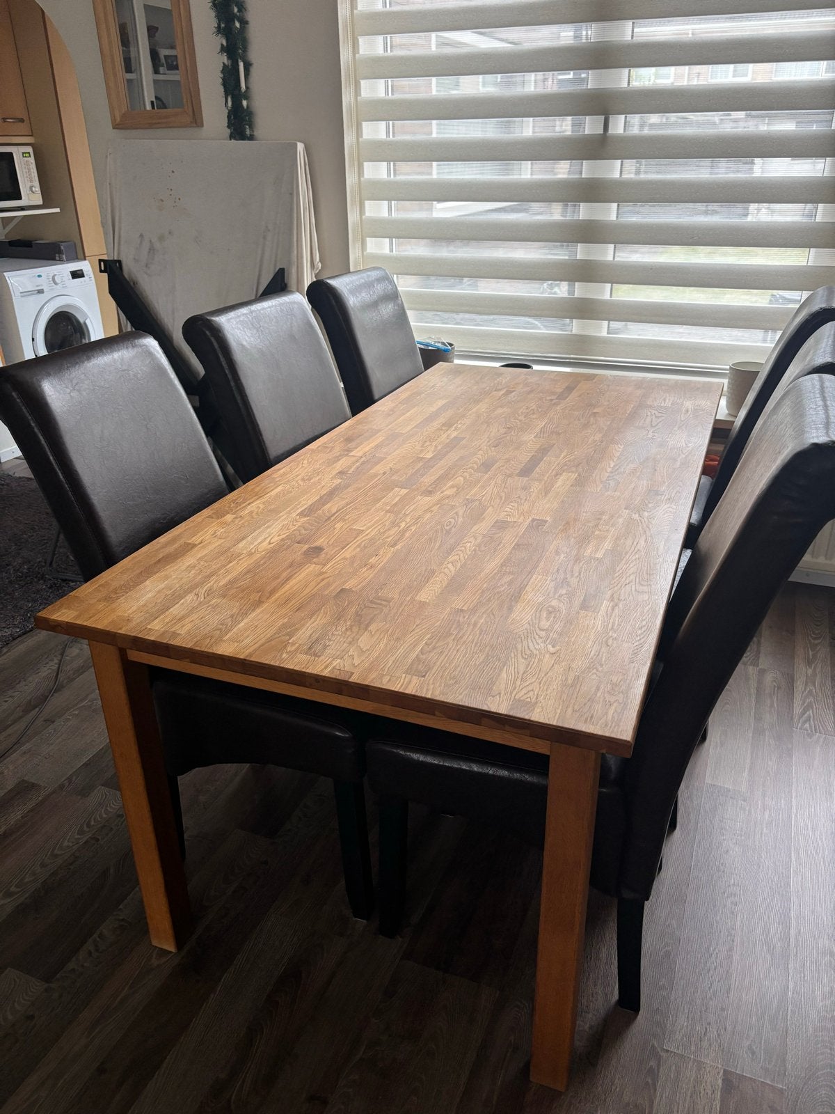 Eikenhouten salontafel en eettafel met 6 stoelen, Huis en Inrichting, Tafels | Salontafels, 50 – 75, Gebruikt, Eikenhout, 150 tot 200 cm