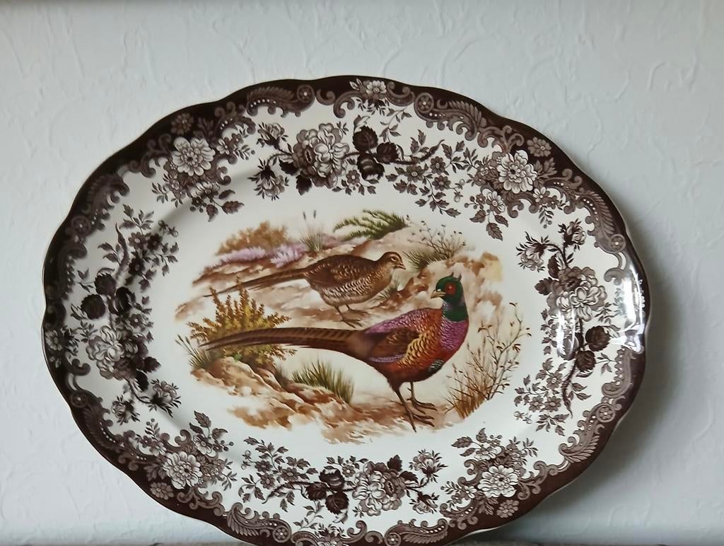 Palissy Game Series ovale vleesschaal met fazanten, Hobby en Vrije tijd, Pottenbakken, Ophalen of Verzenden, Zo goed als nieuw