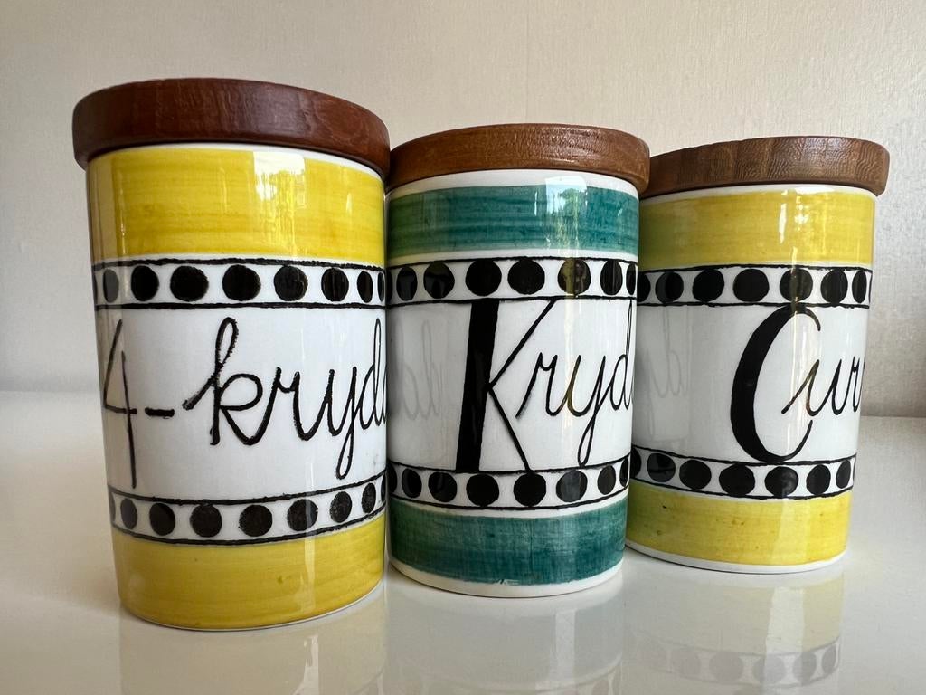 3 Vintage Rörstrand AROM Kruidenpot Groen Marianne Westman, Ophalen of Verzenden