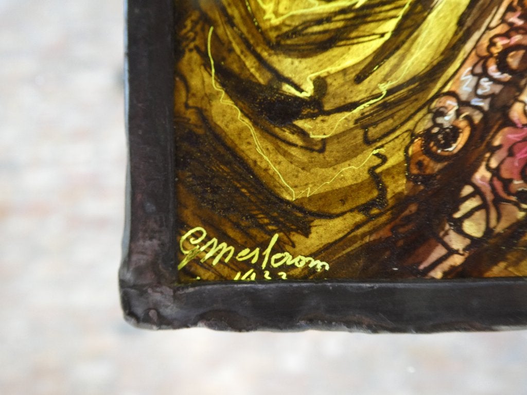 Glas in lood  gebrandschilderd De Koppelaarster naar Vermeer, Antiek en Kunst, Kunst | Schilderijen | Klassiek, Ingelijst, Nederlandse school