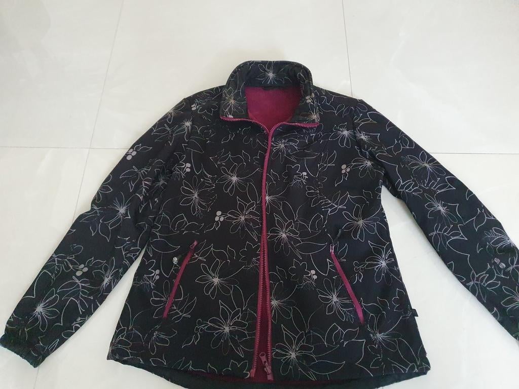 Softshell Jas Dames - Zwart met Bloemenprint, Maat 38/40 (M), Zwart, Ophalen of Verzenden, Zo goed als nieuw