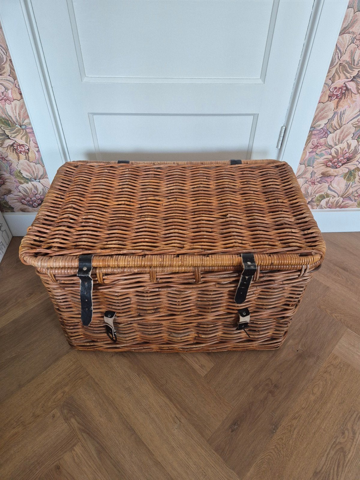 Grote rieten mand met deksel - 45x75x45 cm, Huis en Inrichting, Ophalen, Overige materialen, Gebruikt, 50 tot 100 cm