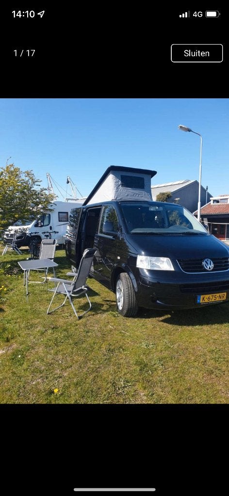 Volkswagen T5 camper/kampeerwagen 2008 Zwart, Auto's, Overige carrosserieën, Zwart, 1909 kg, Particulier