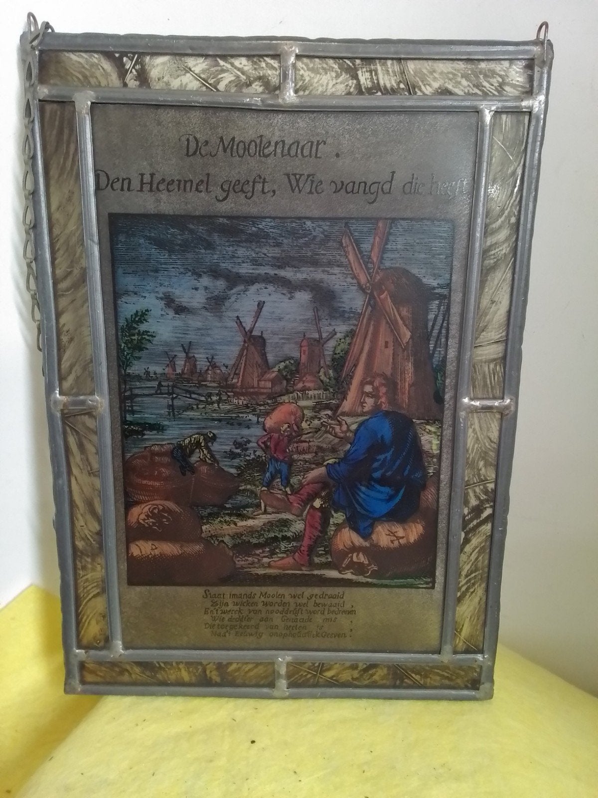 15663) antieke mooie raam hanger van molenaar met spreuk, Antiek en Kunst, Kunst | Schilderijen | Klassiek, Ophalen of Verzenden