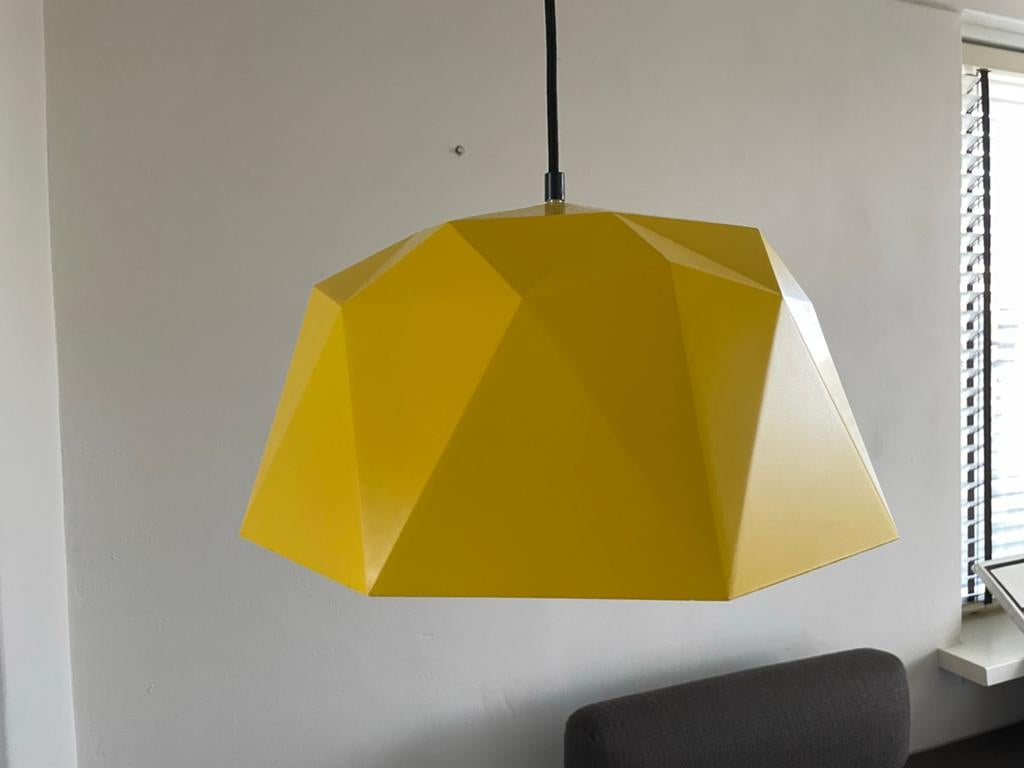 2 gele origami hanglampen made in France, Ophalen of Verzenden, Zo goed als nieuw, Minder dan 50 cm