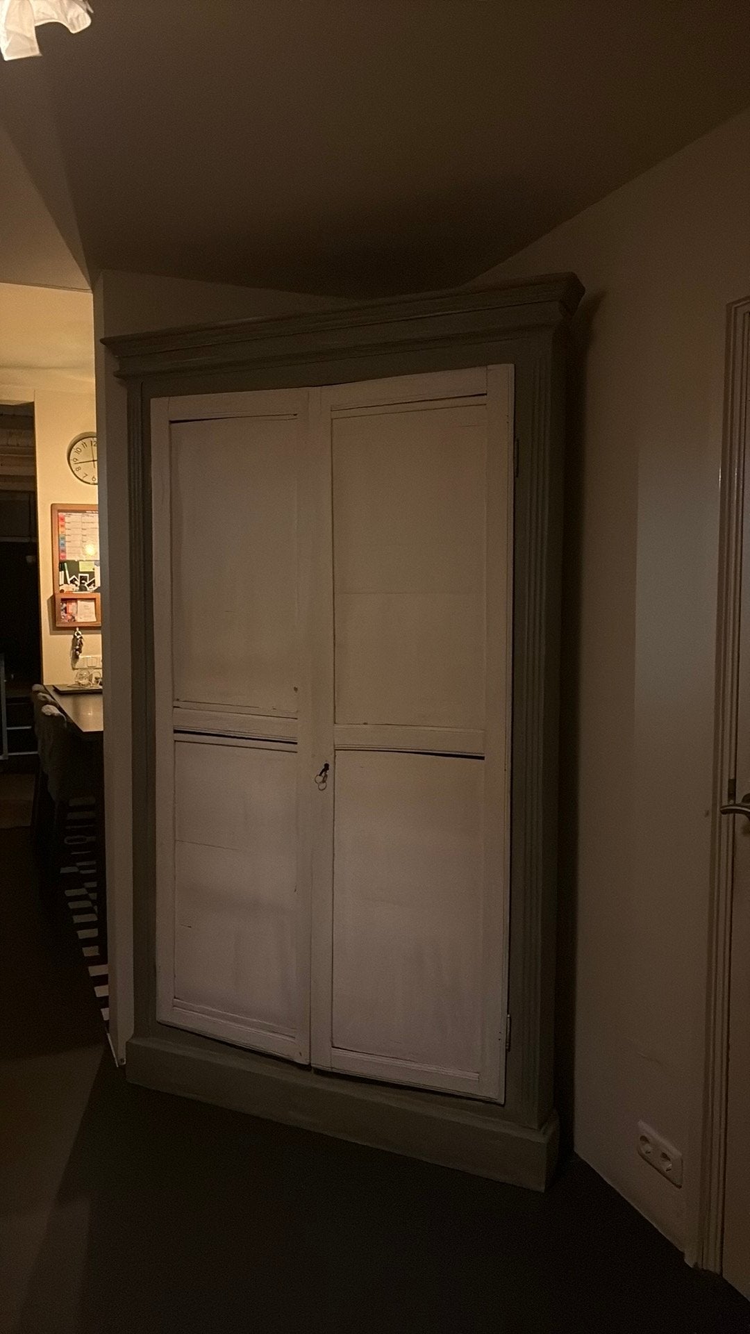 Grijs/witte hoekkast(/tv-kast), Ophalen, 200 cm of meer, Minder dan 150 cm, 25 tot 50 cm