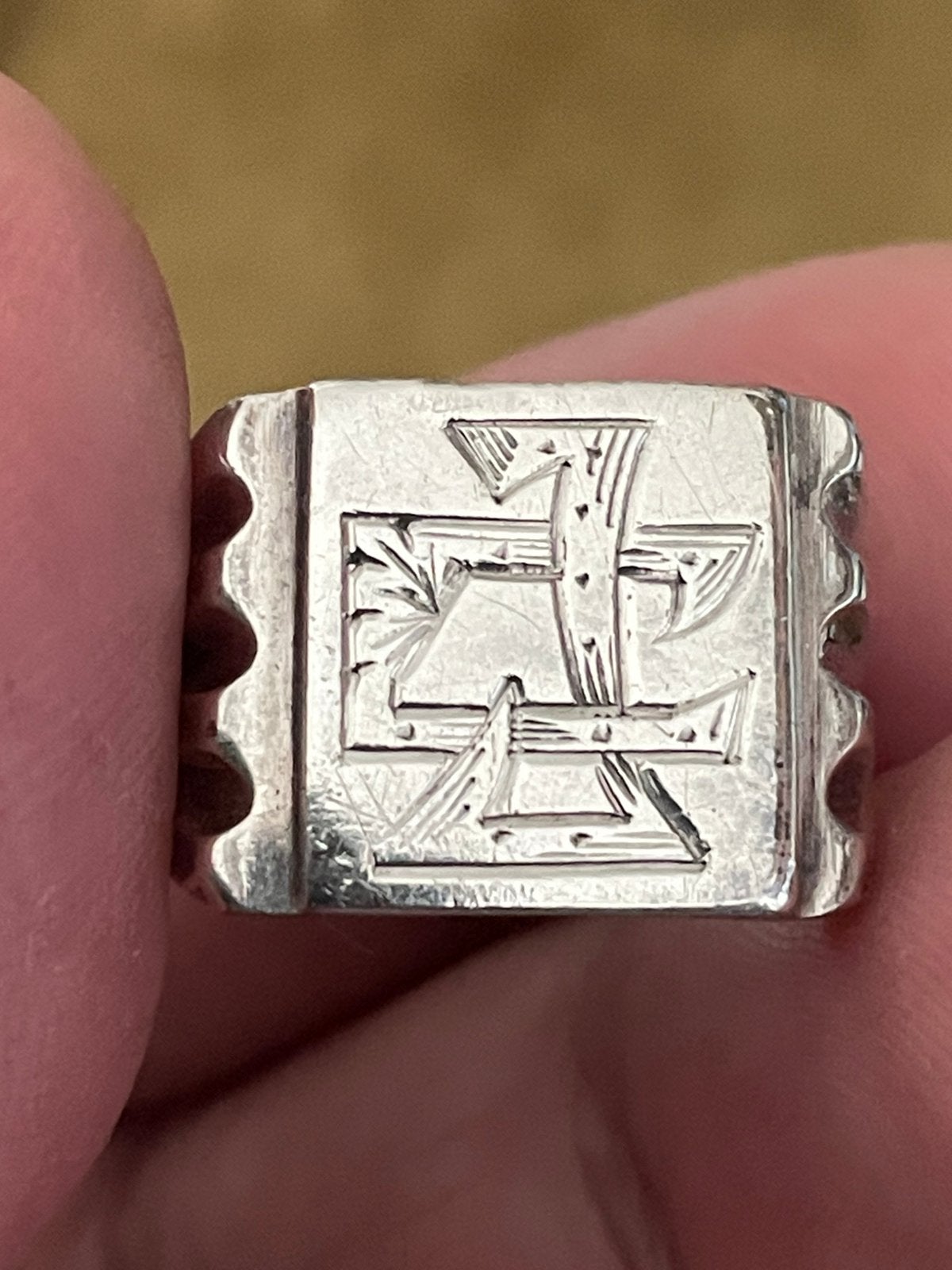 Antiek zilveren zegelring initialen J.C, Ophalen of Verzenden, Zilver, Ring