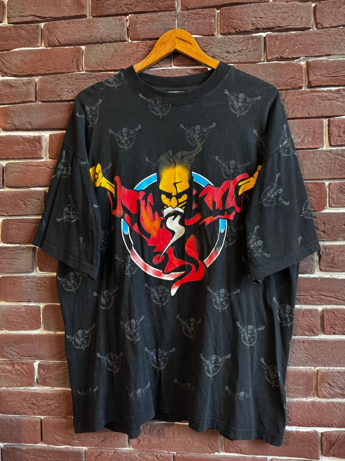 Vintage 90s Thunderdome Wizard All Print Gabber Hardcore tee, Ophalen, Gedragen, Maat 56/58 (XL), Zwart