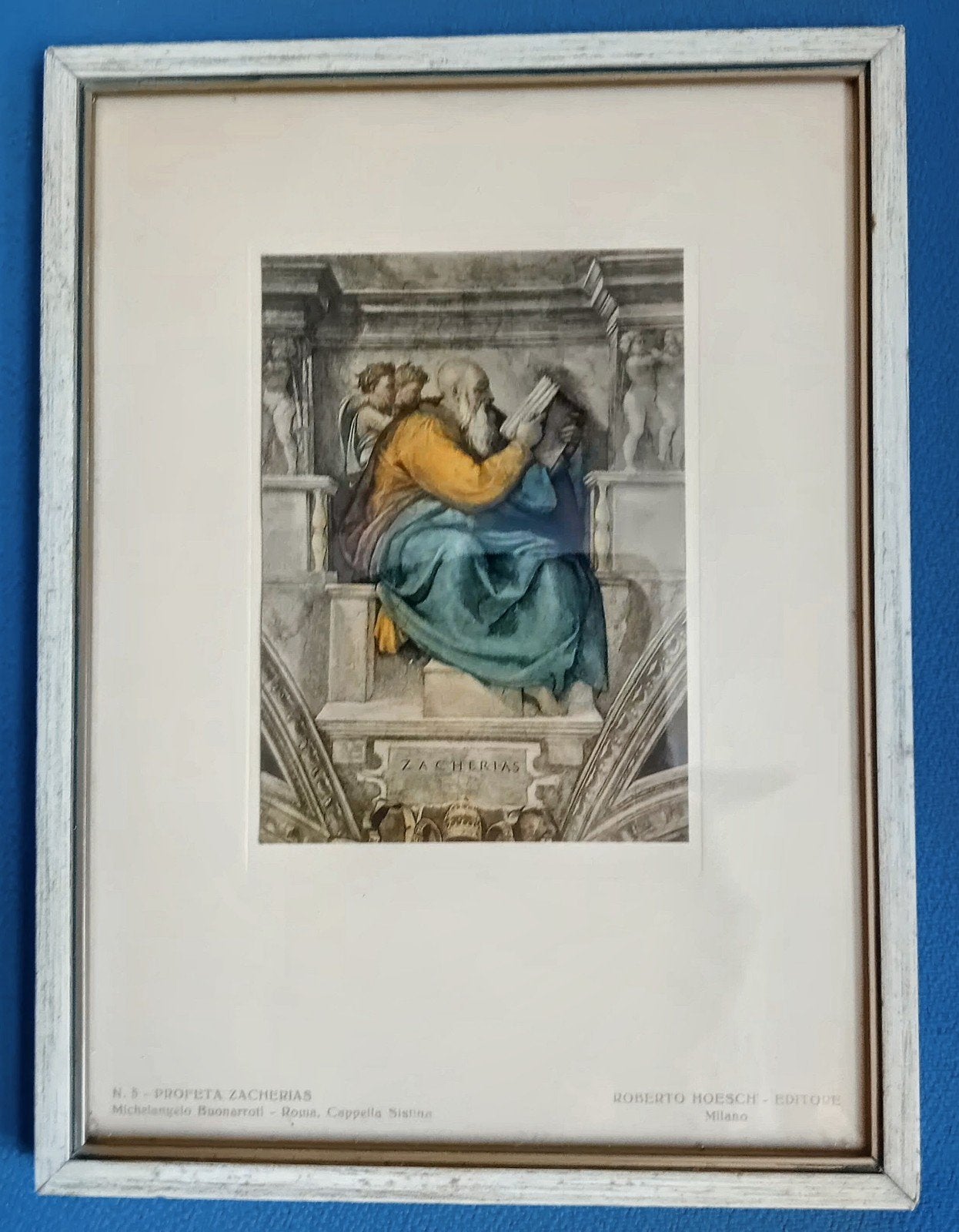 Profeet Zacharias (Reprod.) door Michelangelo in lijst, Ophalen of Verzenden