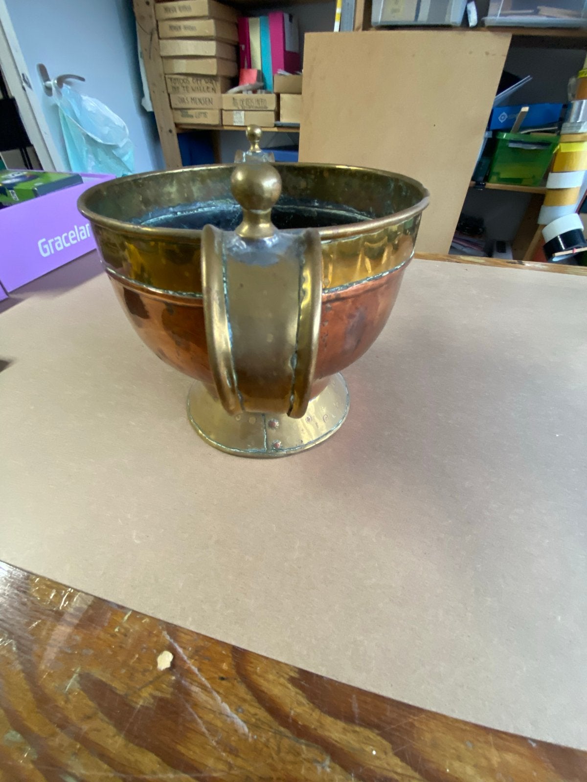 Antieke koperen en bronzen pot met handvatten, Antiek en Kunst, Ophalen, Koper