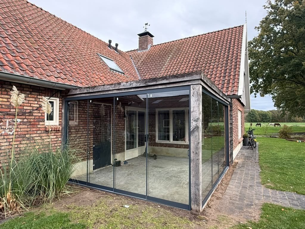 Glazen schuifwanden voor veranda of tuinkamer, Nieuw, Ophalen of Verzenden, Schuifdeur, 120 cm of meer