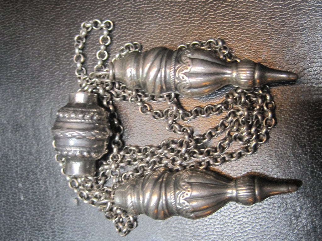 Antiek Zilveren jasseron ketting met breipendoppen, Antiek en Kunst, Ophalen, Zilver