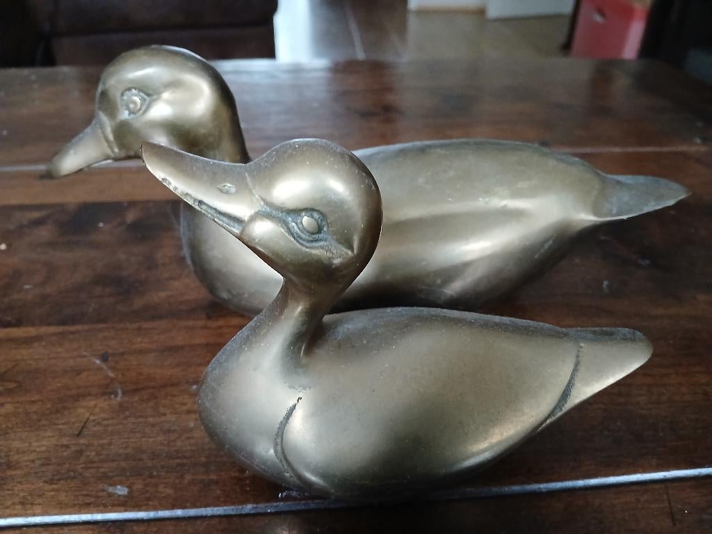 2 grote koperen/messing eendjes, Ophalen of Verzenden, Koper