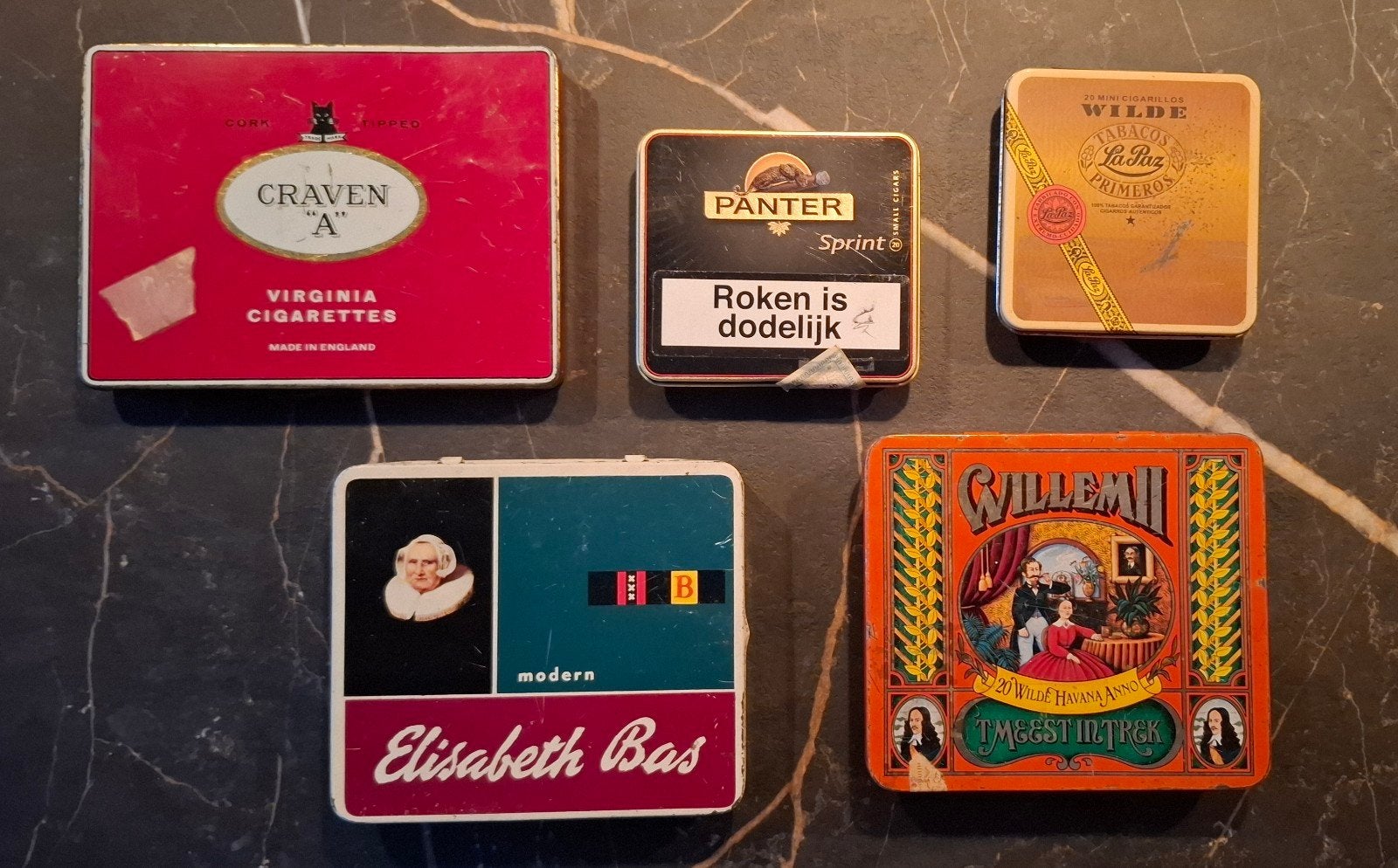 Set van 5 Vintage Tabaksblikjes - Diverse Merken, Verzamelen, Blikken, Ophalen of Verzenden, Gebruikt, Overige, Overige merken