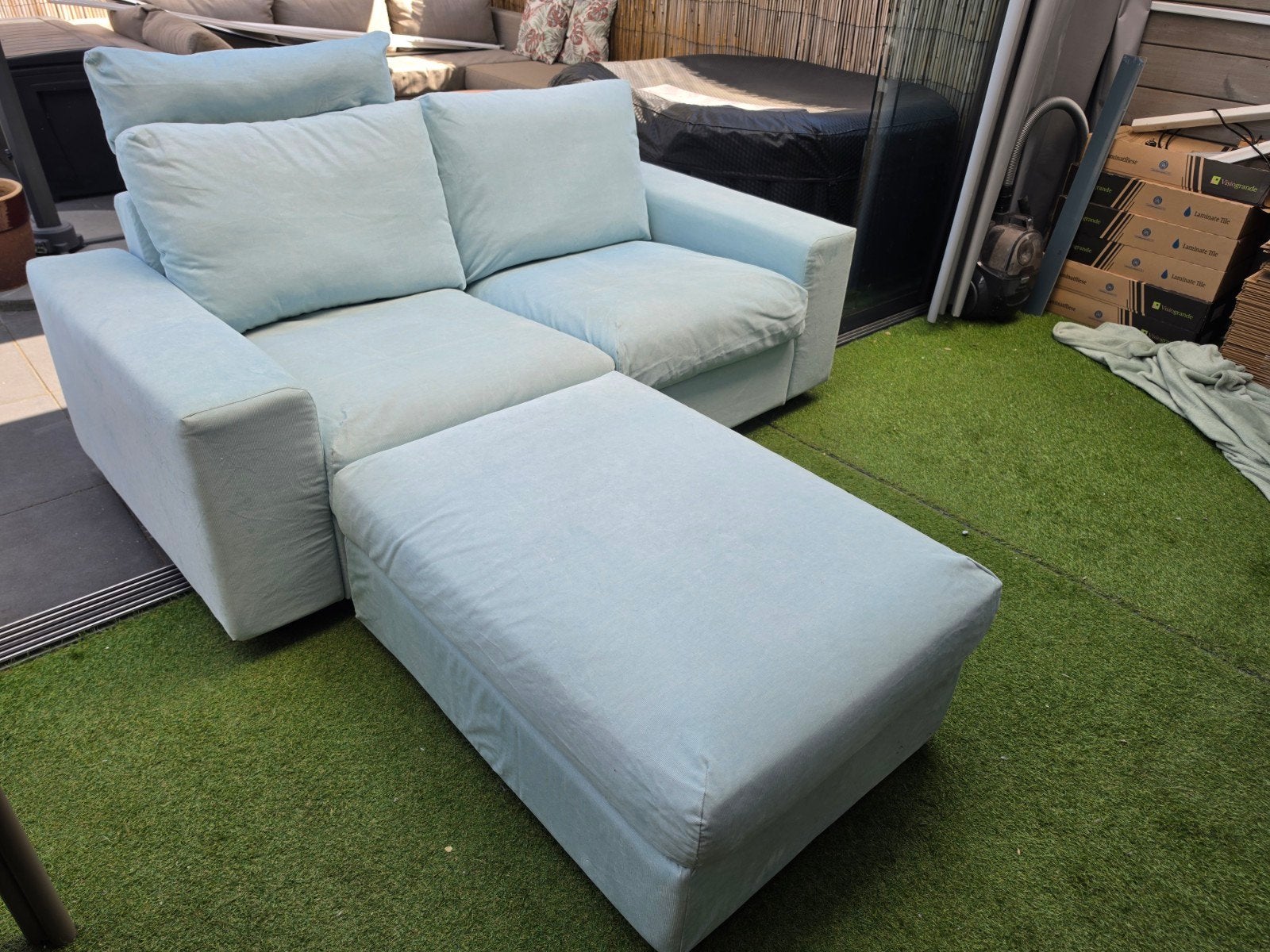 Vimle bank met poef en hoofdsteun., Ophalen, 75 tot 100 cm, Rechte bank, Stof