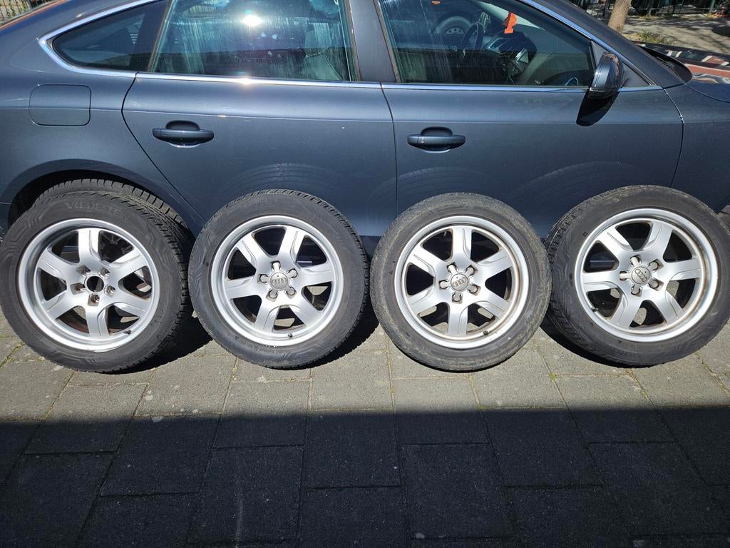 Audi 17 inch velgen + Vredestein banden (vervanging nodig), Ophalen, Gebruikt, 17 inch, All Season