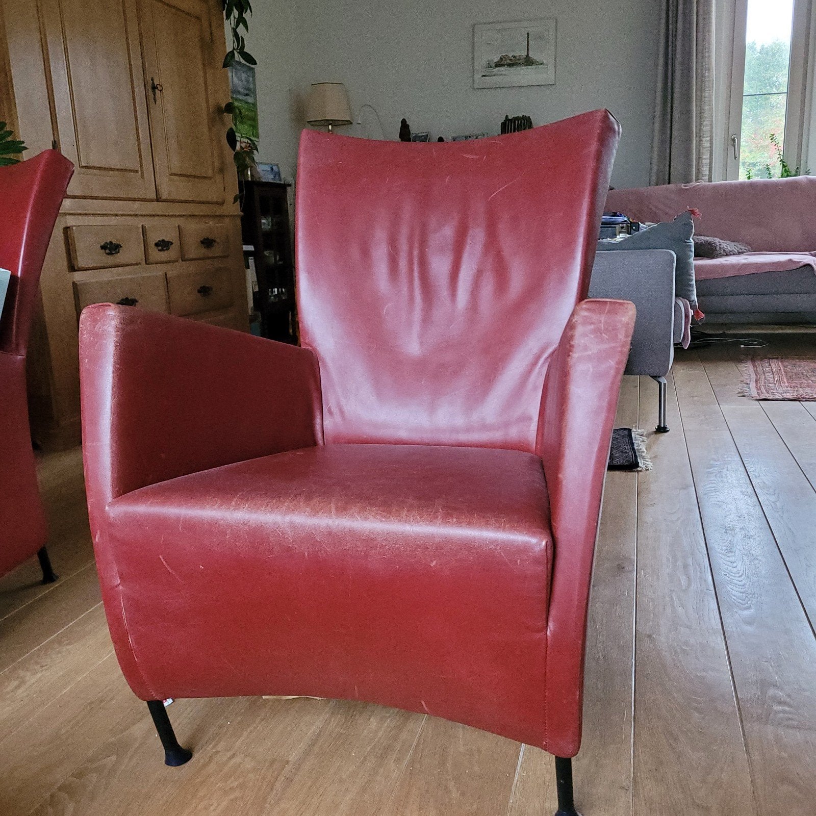 Windy fauteuil, Gebruikt, Leer, Ophalen of Verzenden, Rood