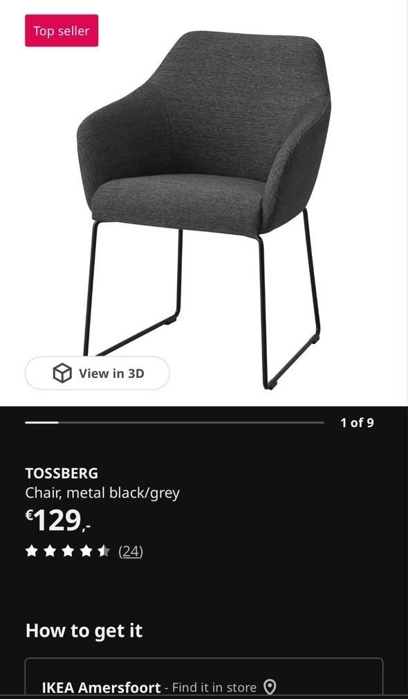4 TOSSBERG stoelen, grijs zo goed als nieuw, Huis en Inrichting, Stoelen, Ophalen, Zo goed als nieuw, Vier, Metaal
