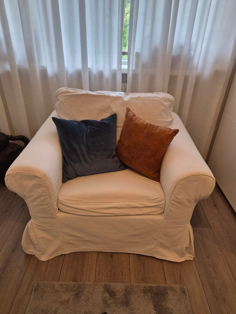 IKEA Ektorp fauteuil met wit/crème hoes, Ophalen, Gebruikt, 75 tot 100 cm, 75 tot 100 cm