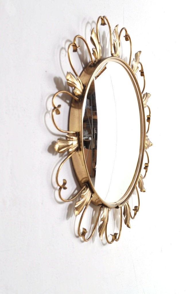 Franse vintage messing verchroomde spiegel bol glas, Minder dan 50 cm, Gebruikt, Rond, Ophalen of Verzenden