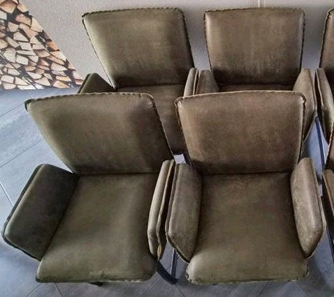 4 eetkamerstoelen microleder groen, Ophalen, Overige materialen, Overige kleuren, Zo goed als nieuw