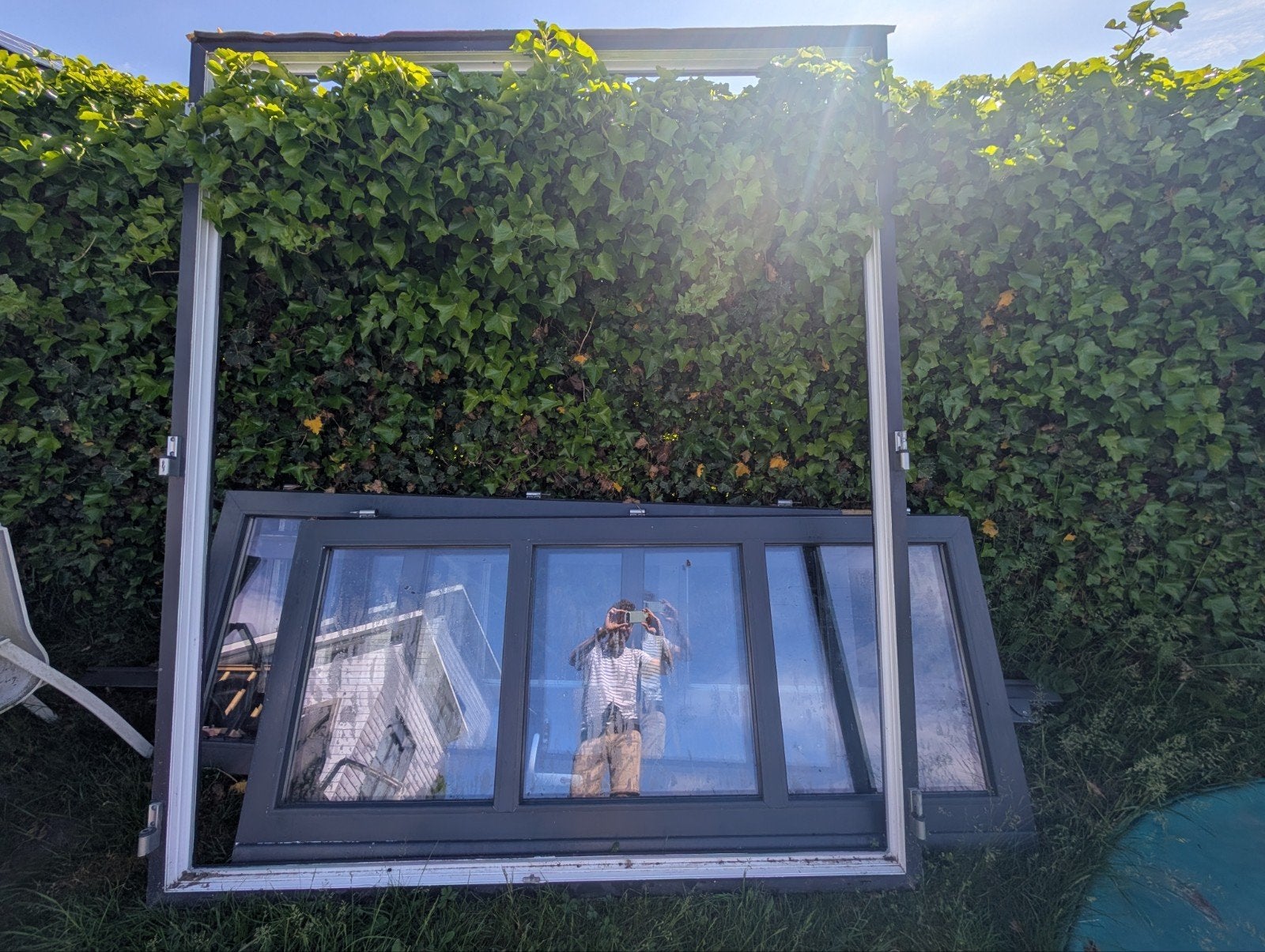 Antraciet kunststof kozijn met dubbele openslaande deuren, Ophalen, Kunststof, Gebruikt, Buitendeur
