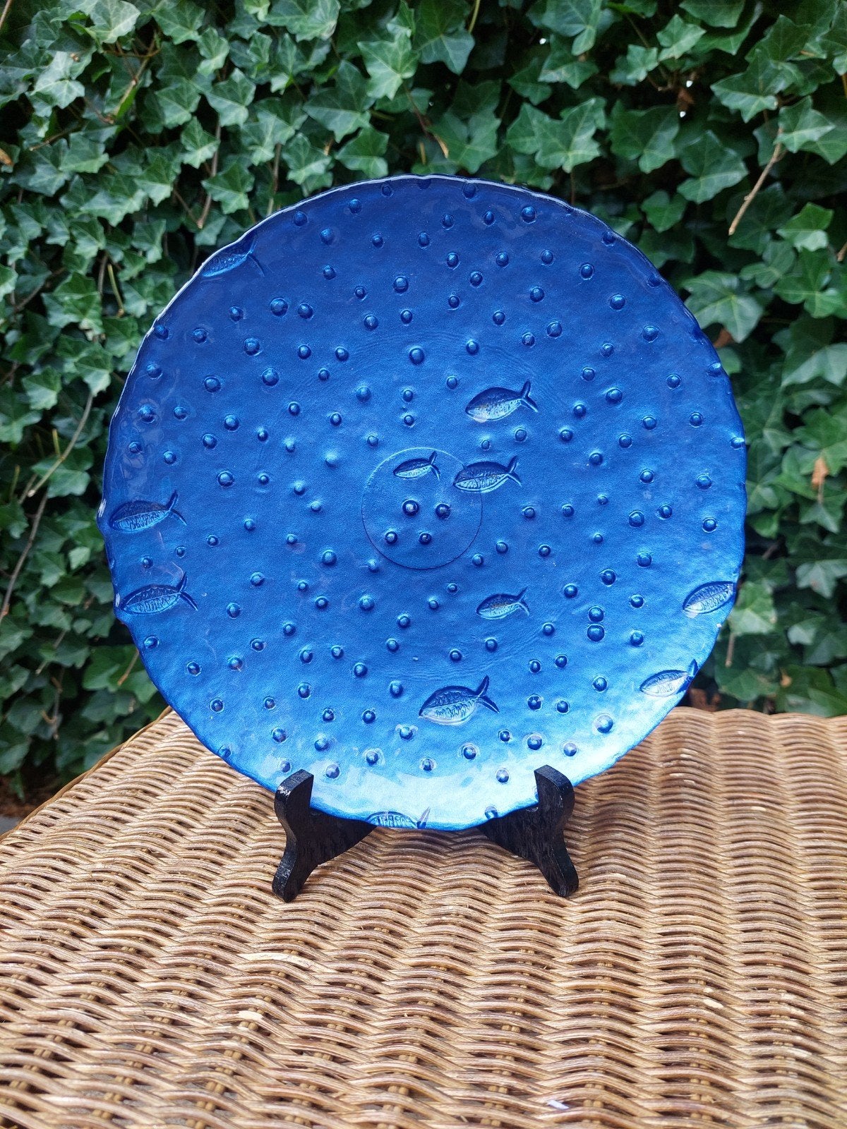 wandbord  met vissenmotief - Blauw glas/keramiek, Ophalen of Verzenden
