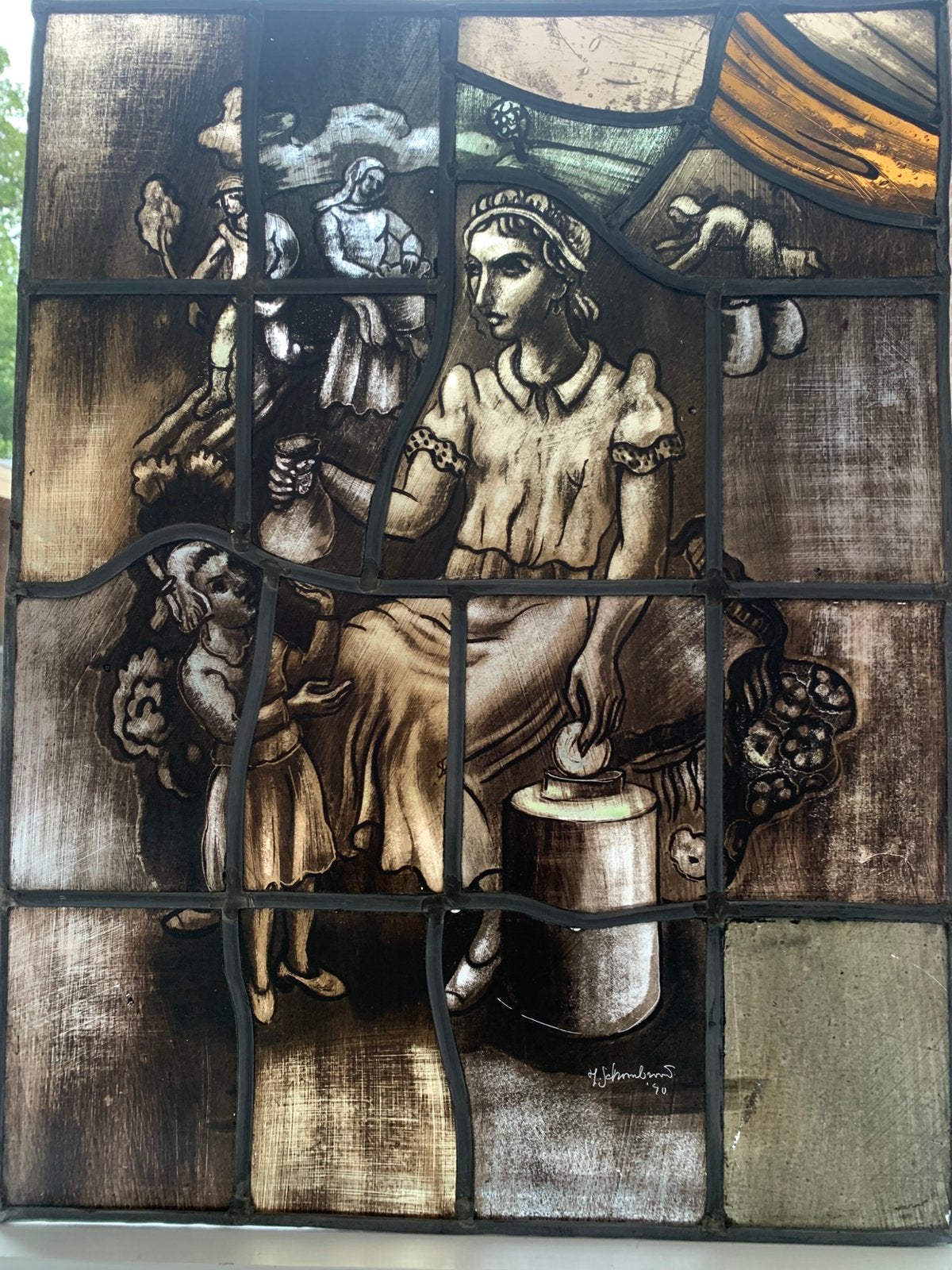 Glas in lood raam. 42—56. Cm, Antiek en Kunst, Ophalen