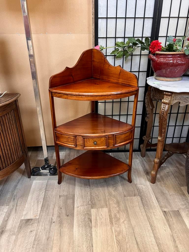 Antieke mahonie hoektafel etagère met lade, Ophalen of Verzenden, D, D, D