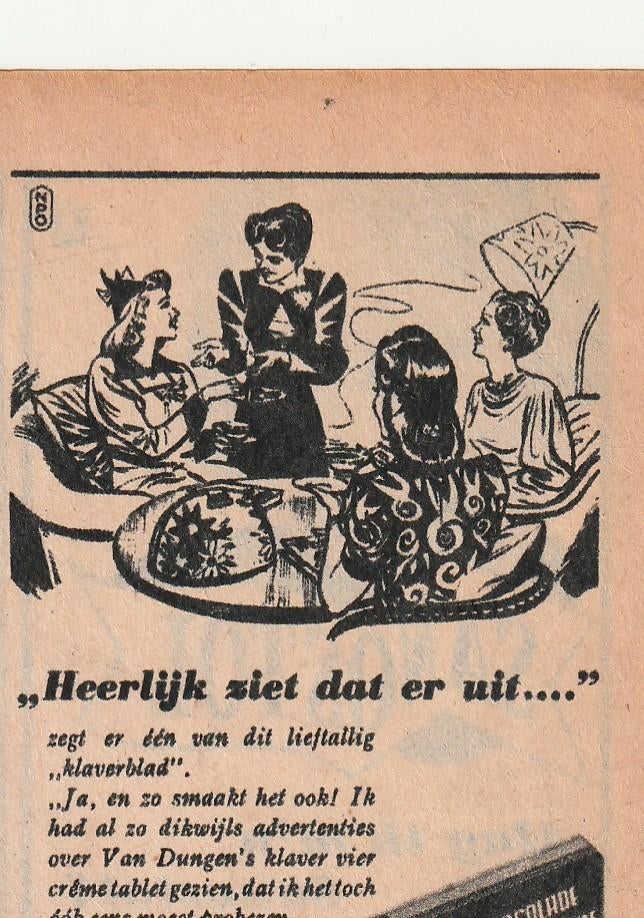 Retro reclame 1946 Van Dungen chocola lieflijk klaverblad, Verzamelen, Retro, Verzenden, Overige typen