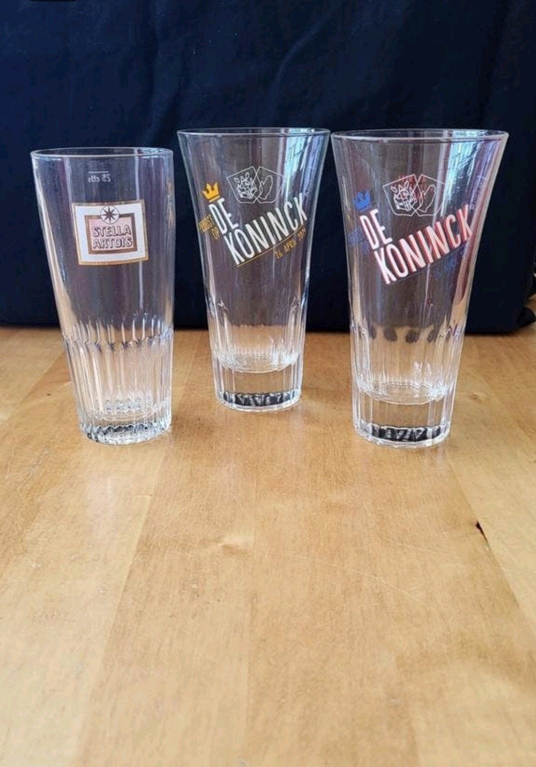 Bierglazen: Stella Artois en De Koninck (3 st.), Ophalen of Verzenden, Zo goed als nieuw, Bierglas