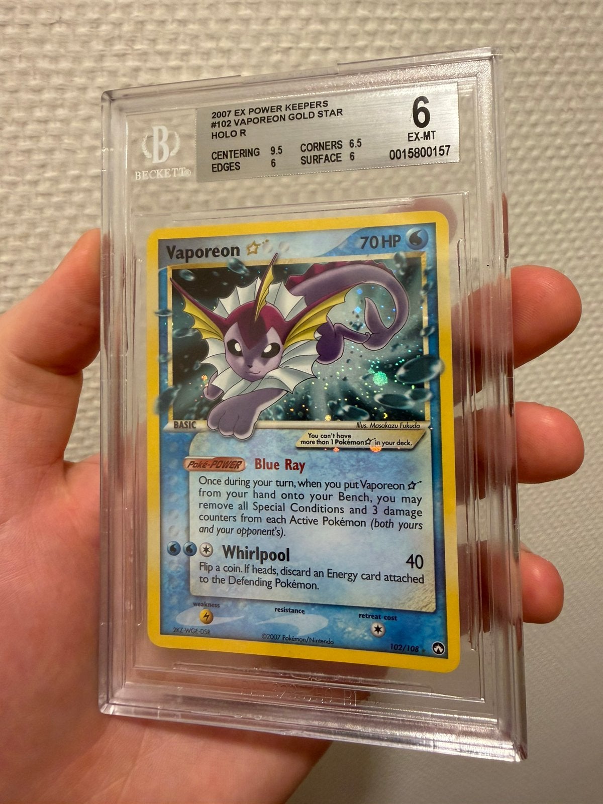Vaporeon Gold Star BGS 6 - Trade 100% vs vintage, Ophalen, Nieuw, Losse kaart, Foil