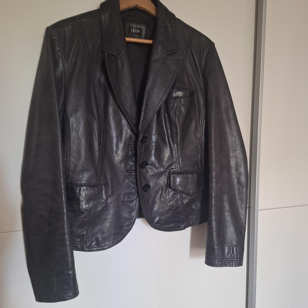 Leren jack / blazer vintage, Zwart, Maat 42/44 (L), Leon, Ophalen of Verzenden