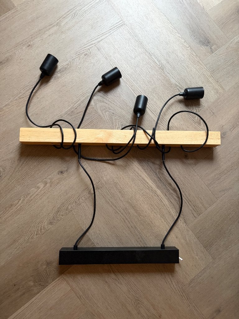 Houten hanglamp met 4 lichtpunten, Ophalen, Industrieel, Scandinavisch, Zo goed als nieuw, Minder dan 50 cm