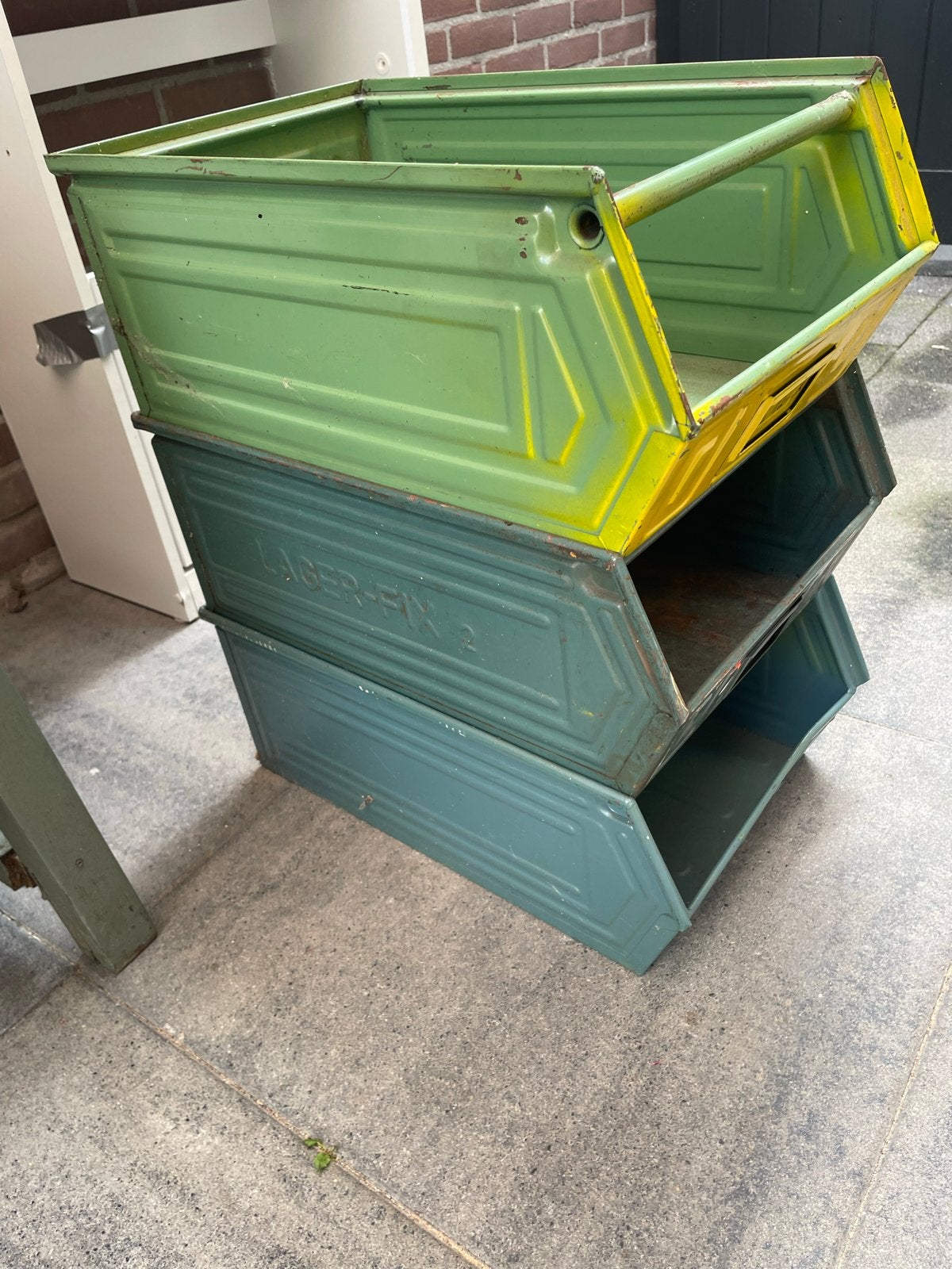 Metalen Stapelbakken - Vintage Industriële Opbergers, Ophalen, Gebruikt, 40 tot 60 cm, 50 tot 75 cm
