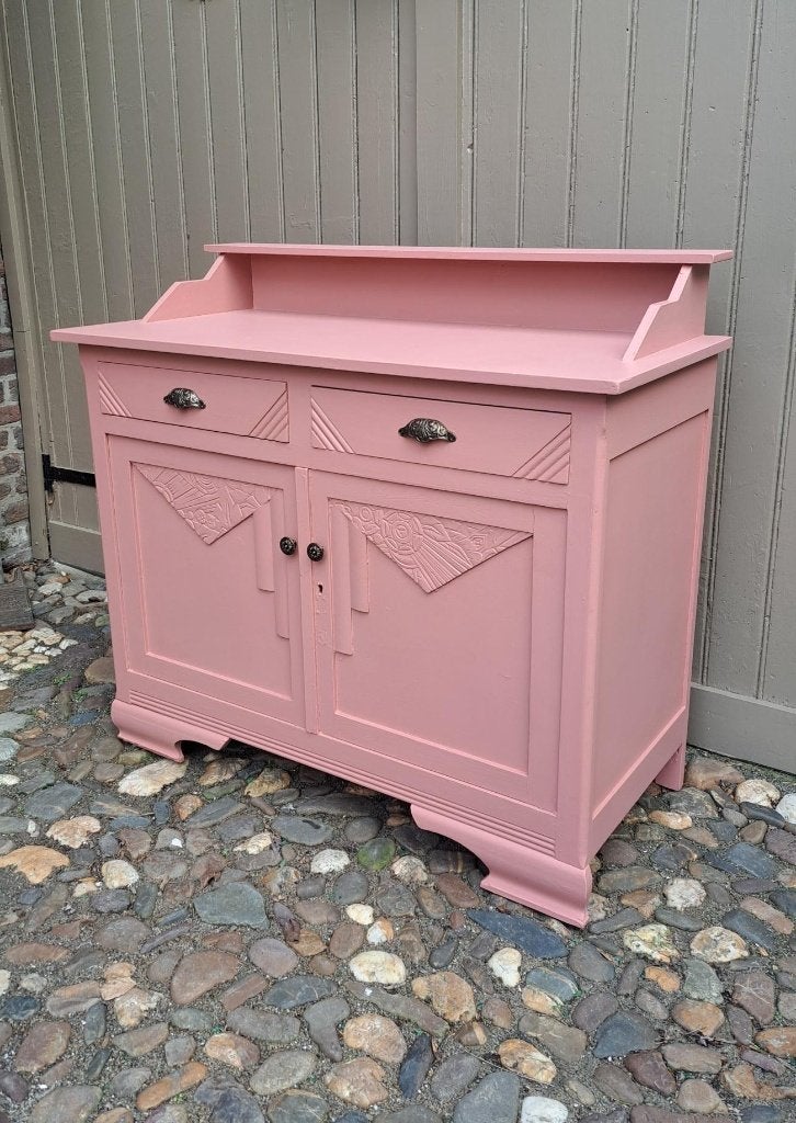 Prachtige sfeervolle landelijke vintage Roze Commode 1920, Voetruimte, Minder dan 50 cm, Commode, Ophalen