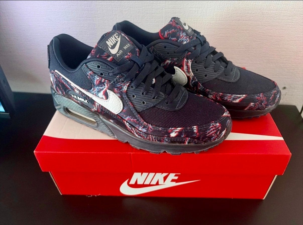 Nike Air Max 90 PRM - canvas print 42,5, Ophalen of Verzenden, Zo goed als nieuw, Blauw, Sneakers of Gympen