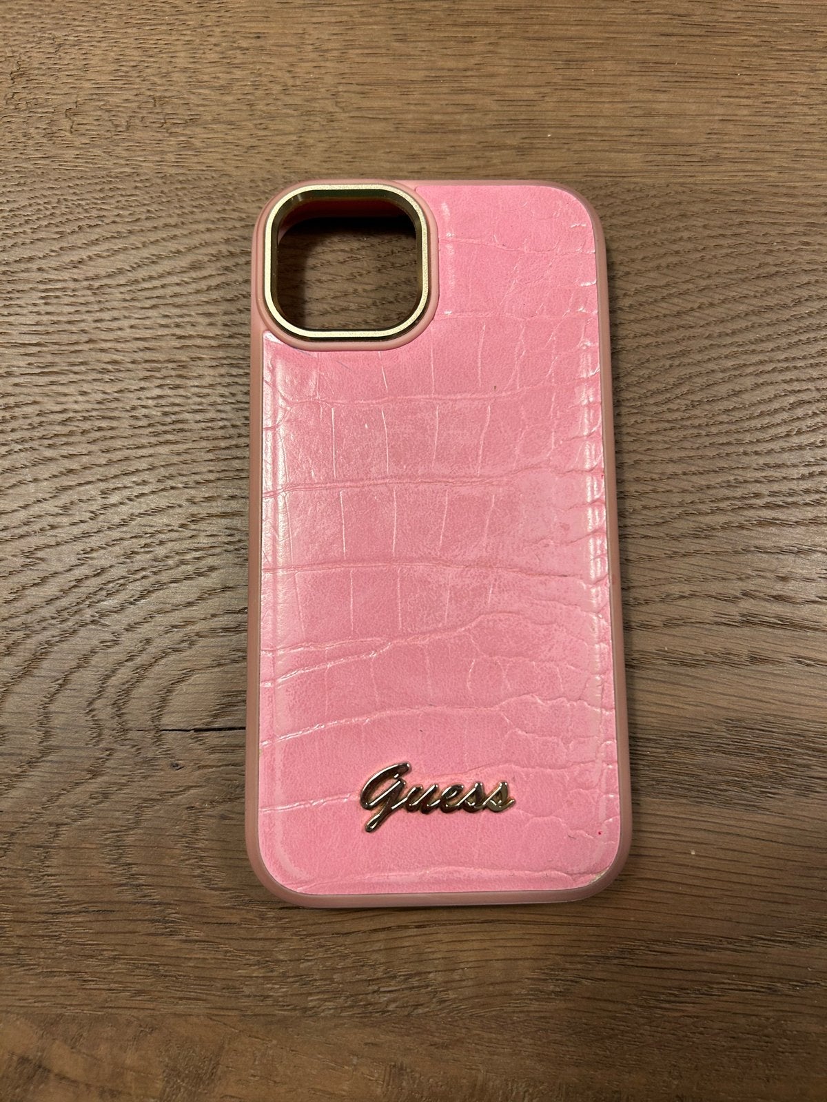 Guess iPhone  14 hoesje roze krokodillenprint, Ophalen of Verzenden, Gebruikt, Hoesje of Tasje