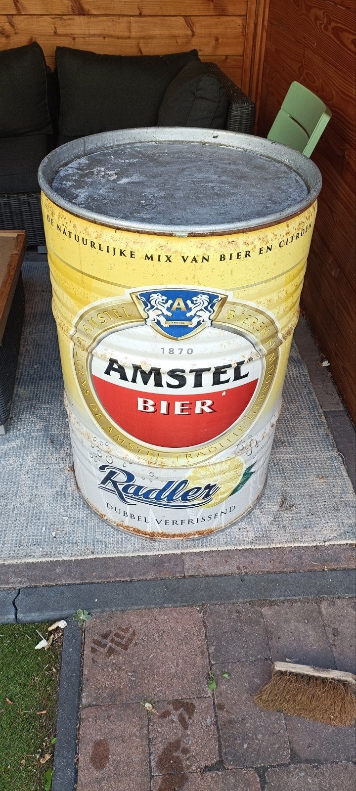 Grote Barrel BBQ,  Amstel Radler versie, Tuin en Terras, Houtskoolbarbecues, Ophalen, Gebruikt