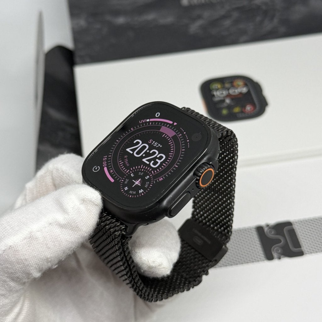 Apple Watch Ultra 2 zwart Milanese band /krasvrij /99% batt, Apple, Zo goed als nieuw, Support@apple.com, Apple Park Way, Cupertino, California