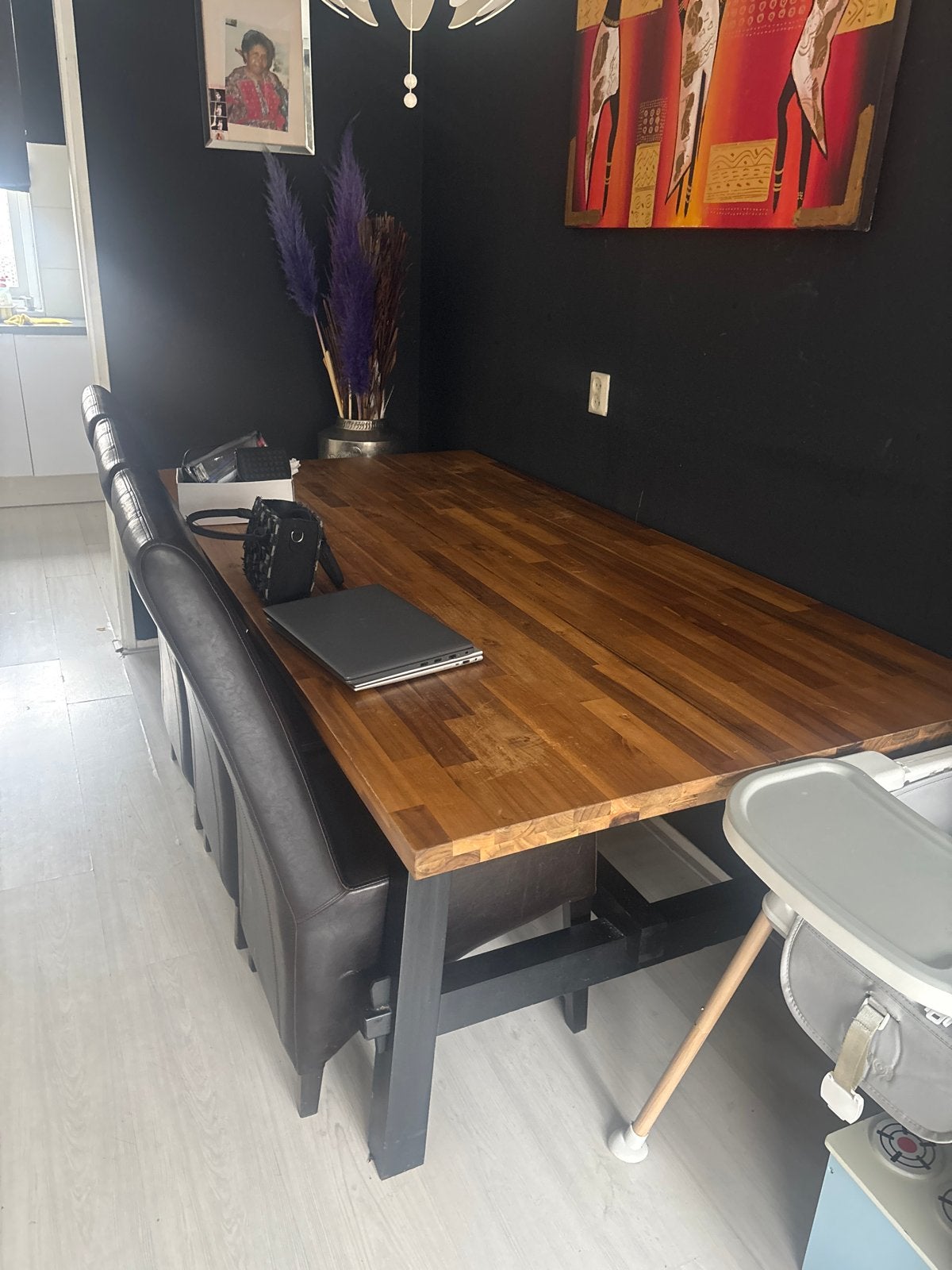 Robuuste IKEA Skogsta eettafel 235x100 cm, Ophalen, Gebruikt, 100 tot 150 cm, 200 cm of meer