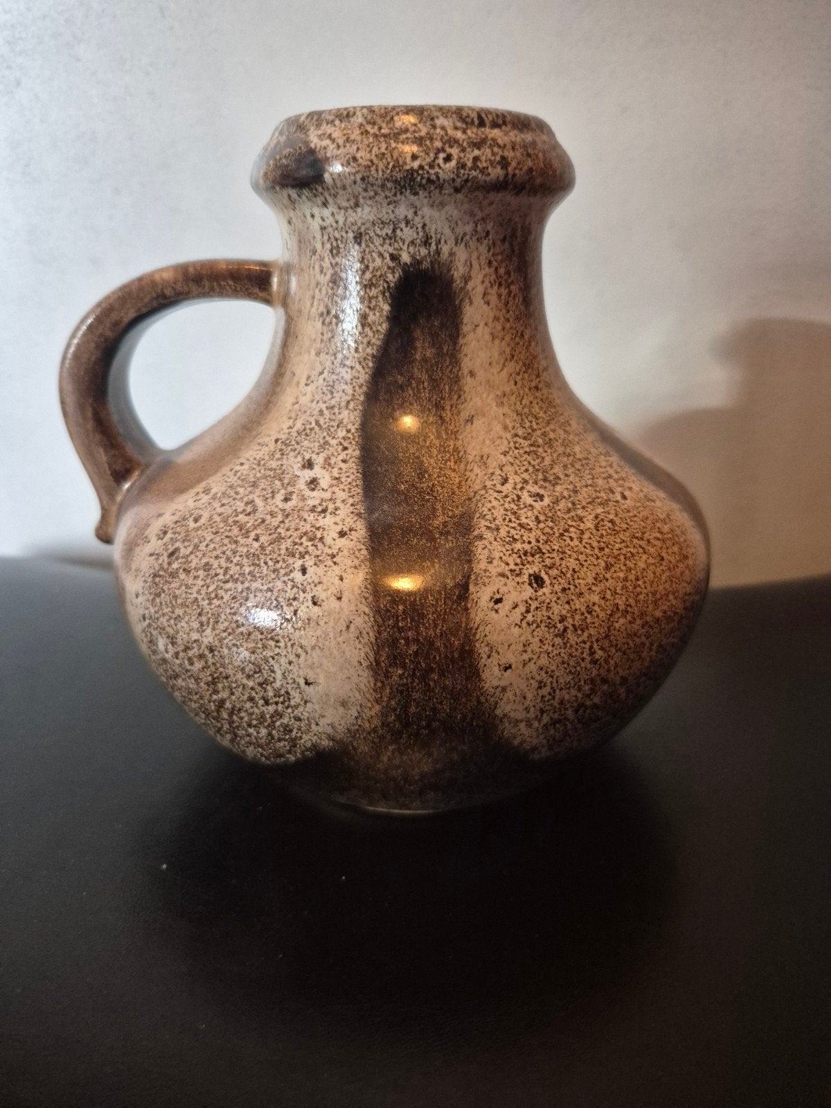 Vintage West Germany Keramiek Vaasje - Bruin Gespikkeld, Ophalen of Verzenden