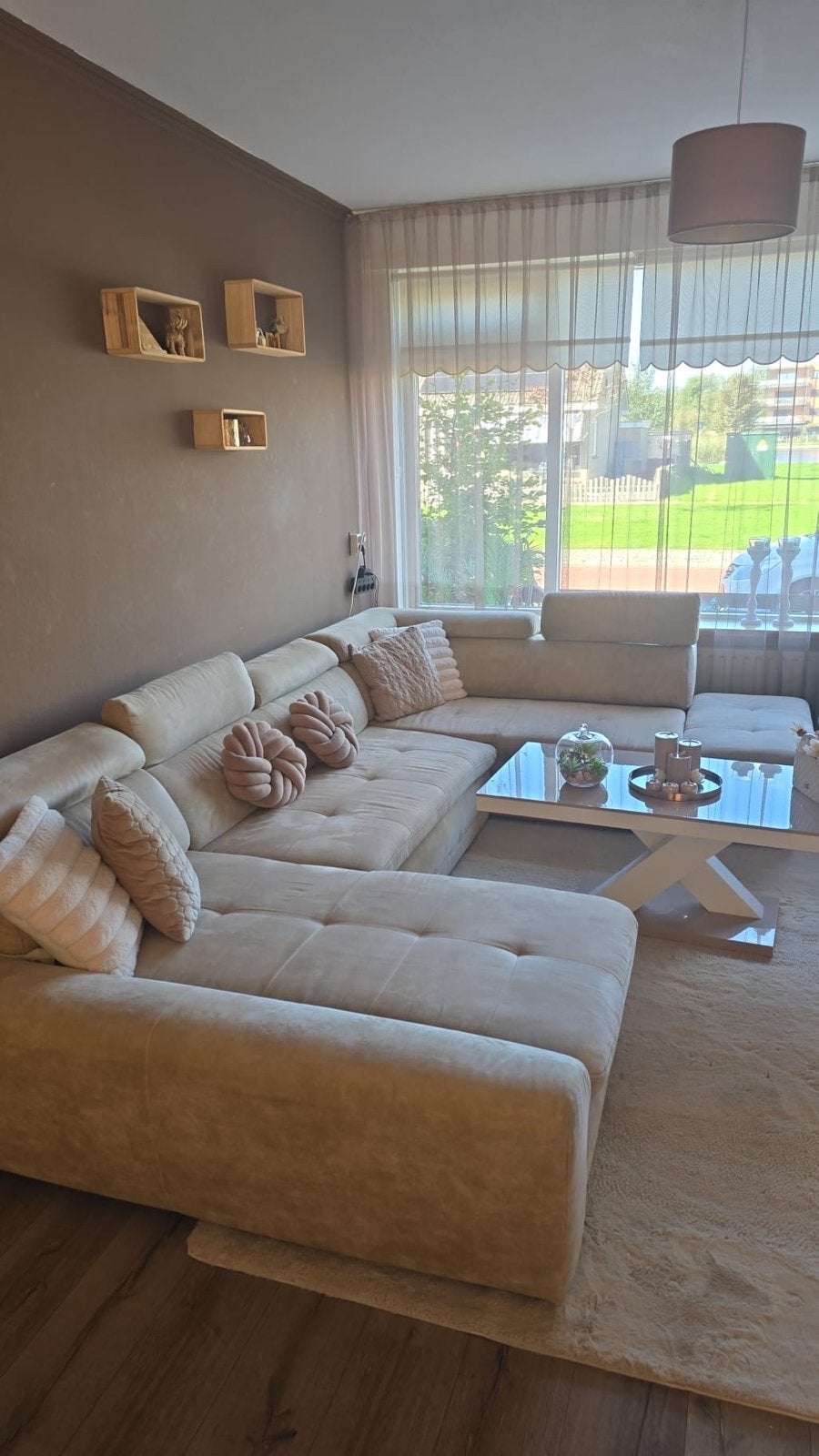 Beige U-vormige bank, Huis en Inrichting, Ophalen, Gebruikt, Stof