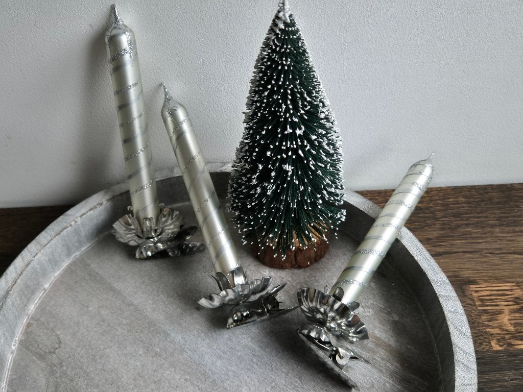 3 vintage kaarsjes op knijper zilver, Diversen, Kerst, *, Gebruikt, *, Ophalen of Verzenden