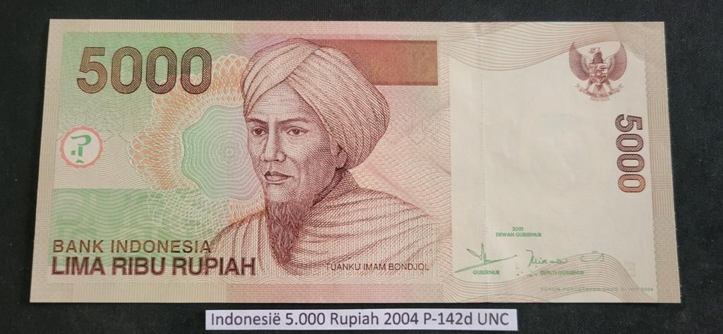 Indonesië 5000 Rupiah 2004 P-142d UNC bankbiljet, Postzegels en Munten, Bankbiljetten | Azië, Ophalen of Verzenden