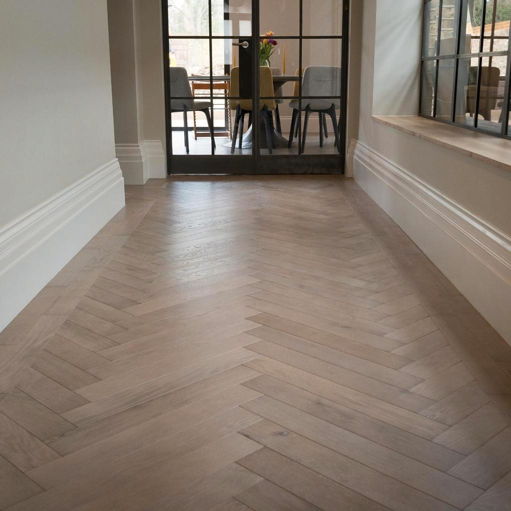 Echt eiken VISGRAAT PARKET VLOER white wash, Ophalen of Verzenden, Nieuw, 75 m² of meer, Parket