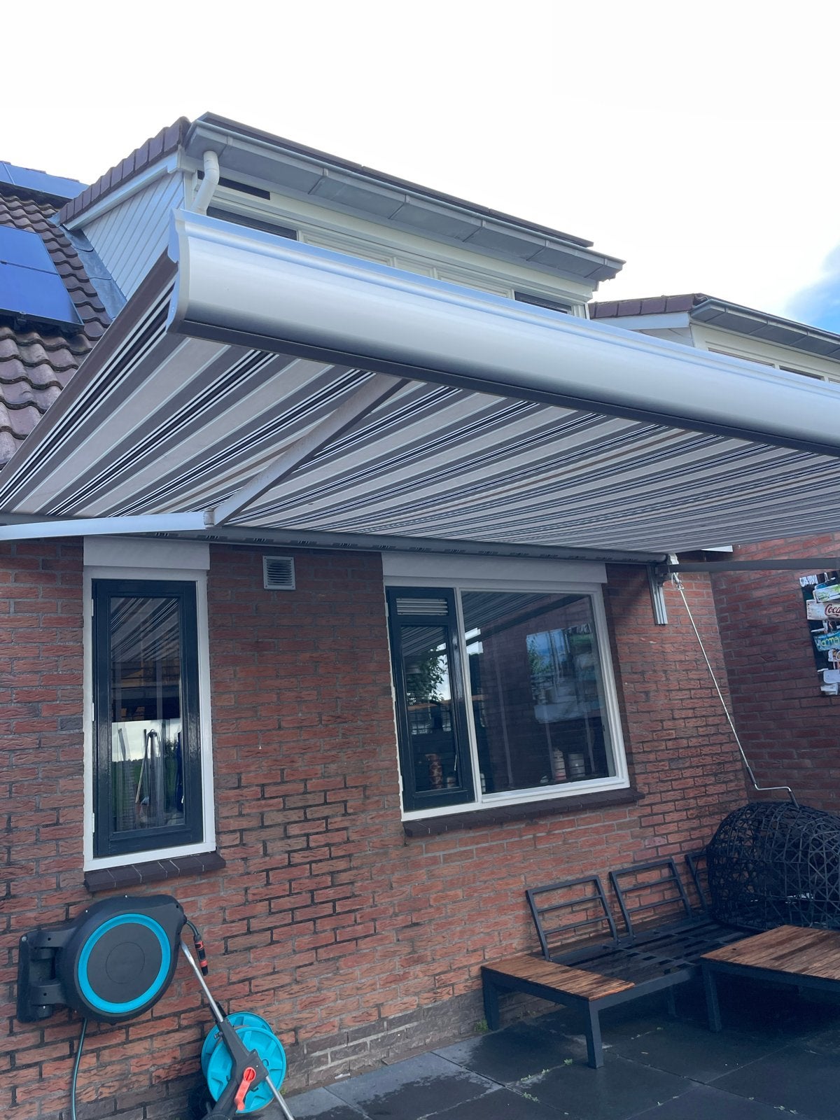 knikarmscherm - gebruikt, Tuin en Terras, Ophalen, Gebruikt, 450 cm of meer, 150 tot 300 cm